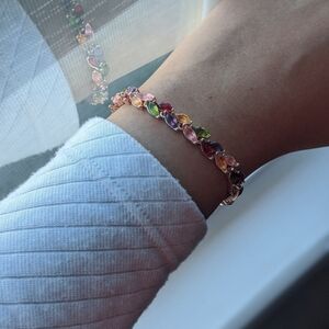 Multicolor Teardrop Crystal Link Bracelet - Elegant Women's Jewelry